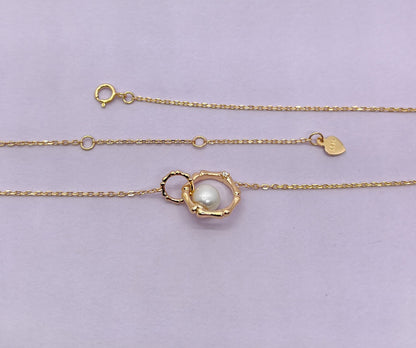 14K Gold Plated Sterling Silver Freshwater Pearl Moissanite Necklace