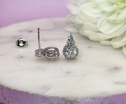 1.5CTW Certified Moissanite Halo Stud Earrings: Rhodium Plated Sterling Silver