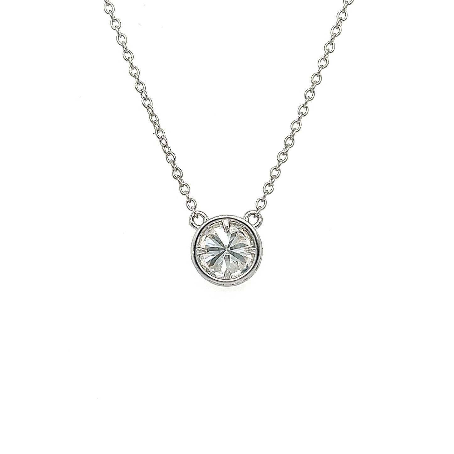 1 Carat Moissanite Solitaire Necklace: 14K Gold or Sterling Silver Bezel Pendant