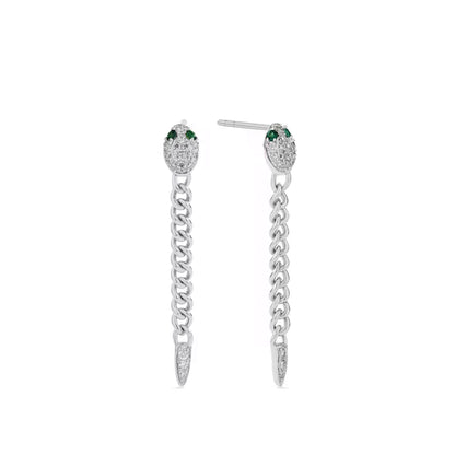 Moissanite Snake Earrings: 18K Gold Emerald Sterling Silver Dangles