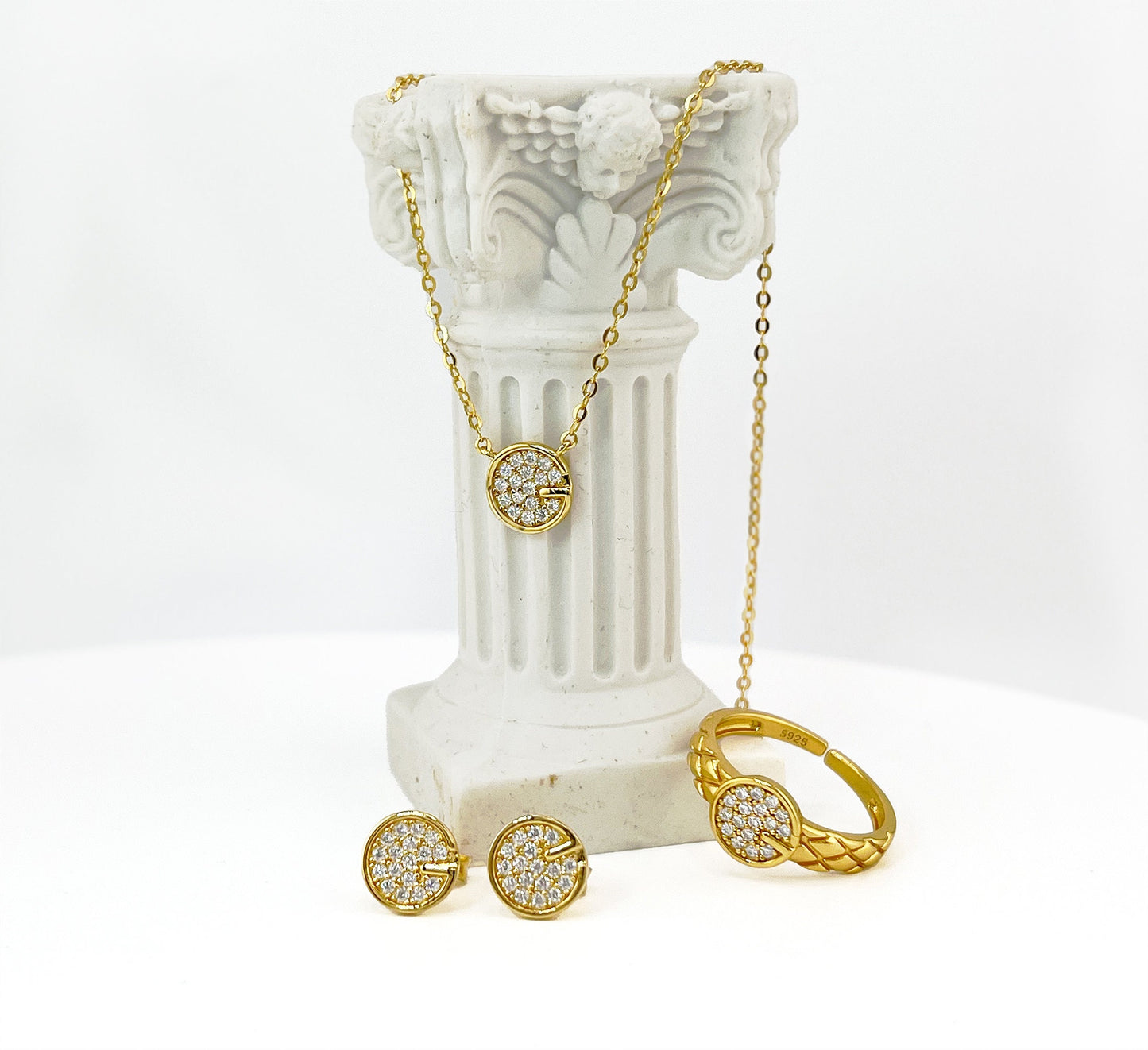Moissanite Pavé Disc Necklace: 18K Yellow Gold Plated Sterling Silver