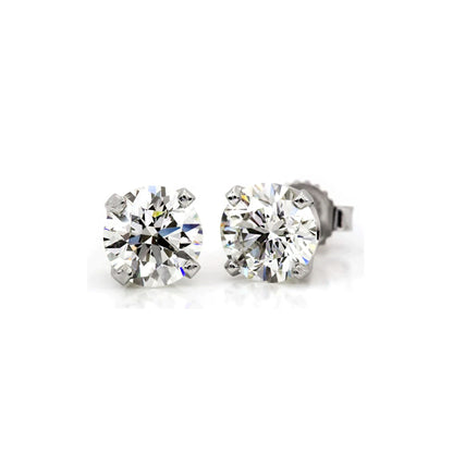 Certified Diamond Stud Earrings: 14K White Gold, Round Cut, SI1-SI2 G