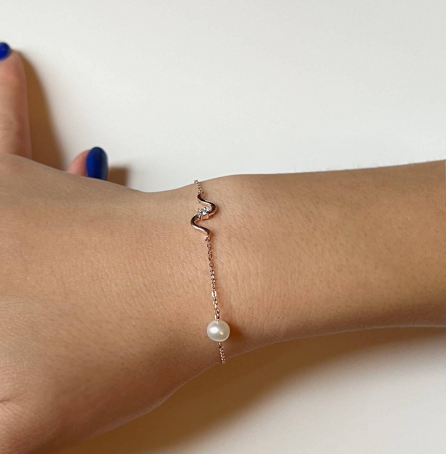 Rose Gold Pearl Charm Bracelet: Moissanite, Sterling Silver, Freshwater Pearl