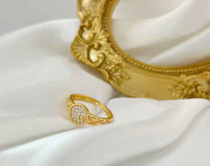 Moissanite Pave Disc Ring: 18K Gold Plated Sterling Silver