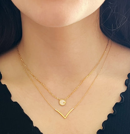 Moissanite V-Necklace: 18K Gold Plated Sterling Silver Chevron Necklace