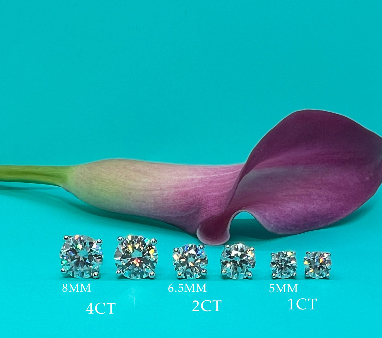 Certified Moissanite Stud Earrings – Unisex Round Solitaire Earrings in Rhodium Plated Sterling Silver, Diamond Alternative 4-Prong Studs