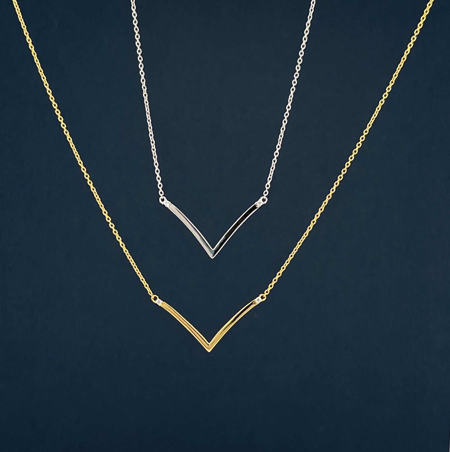 Moissanite V-Necklace: 18K Gold Plated Sterling Silver Chevron Necklace