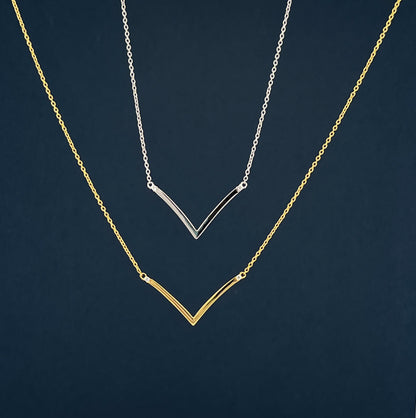 Moissanite V-Necklace: 18K Gold Plated Sterling Silver Chevron Necklace