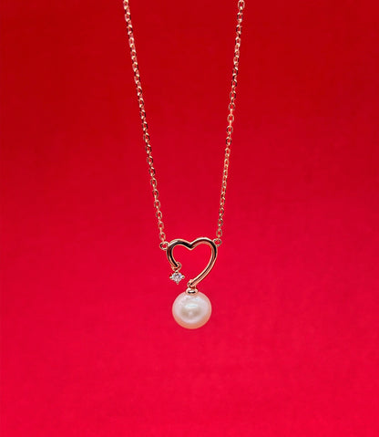 Moissanite & Pearl Heart Pendant Necklace: 14K Rose Gold Sterling Silver