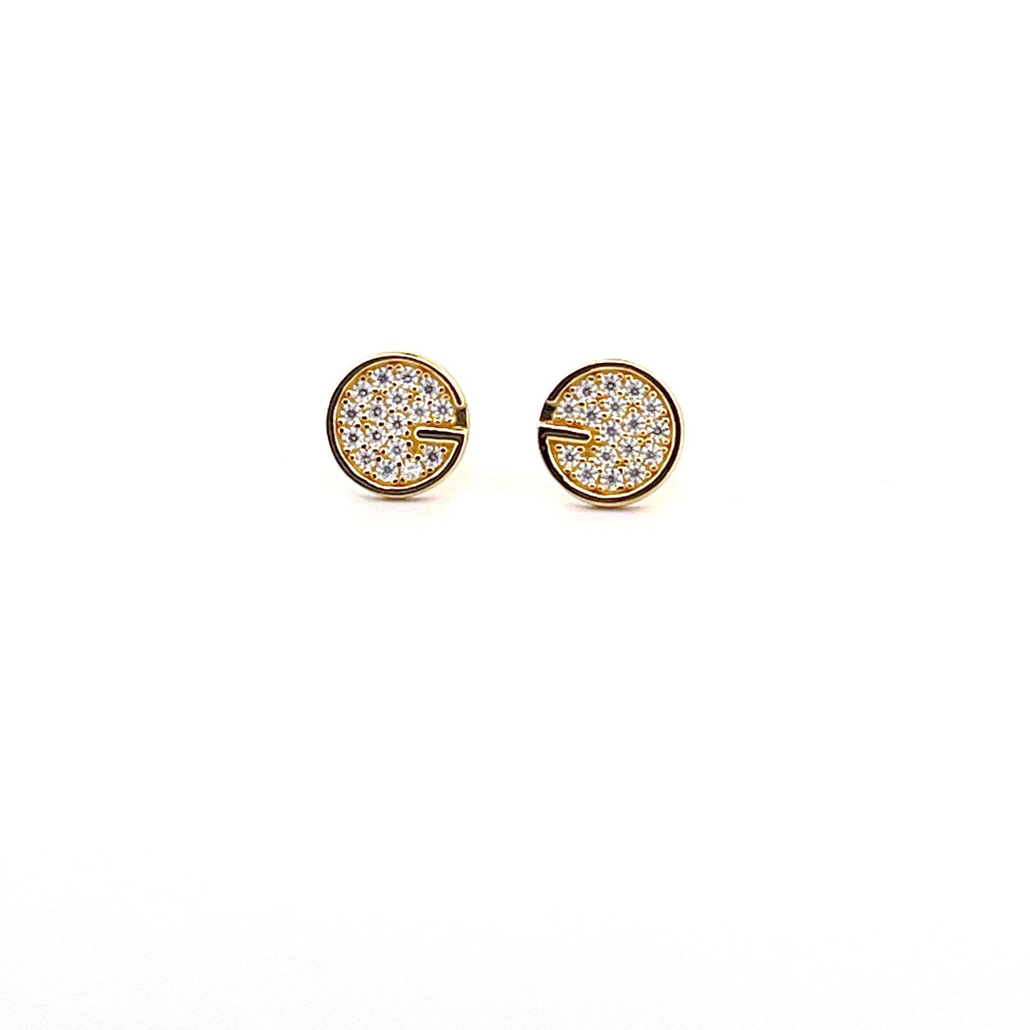 Moissanite Pavé Disc Earrings: 18K Gold Plated Sterling Silver Studs