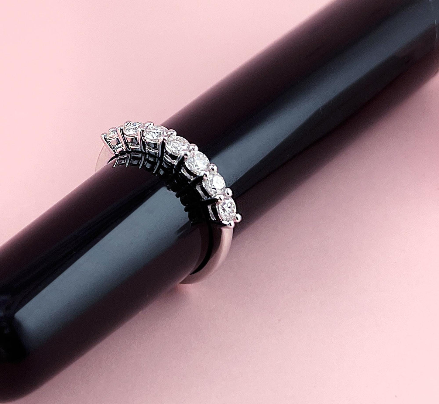 VVS1 Moissanite Wedding Ring: Rhodium Plated Sterling Silver Anniversary Band