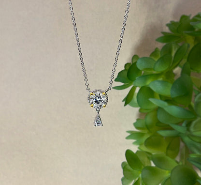 1.0Ct Certified VVS1 Moissanite Necklace: Two Tone Halo Drop, Sterling Silver