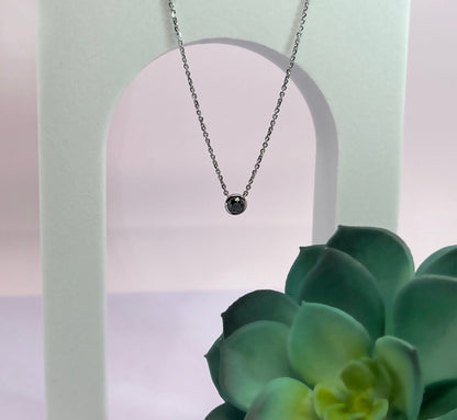 Black Diamond Solitaire Pendant Necklace or Bracelet: Sterling Silver Bezel Set