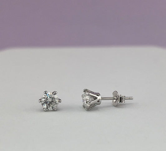 1Ct VVS1 Moissanite Stud Earrings: Round Brilliant, Sterling Silver