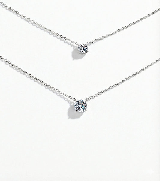 VVS1 Moissanite Solitaire Pendant: Rhodium Plated Sterling Silver Necklace