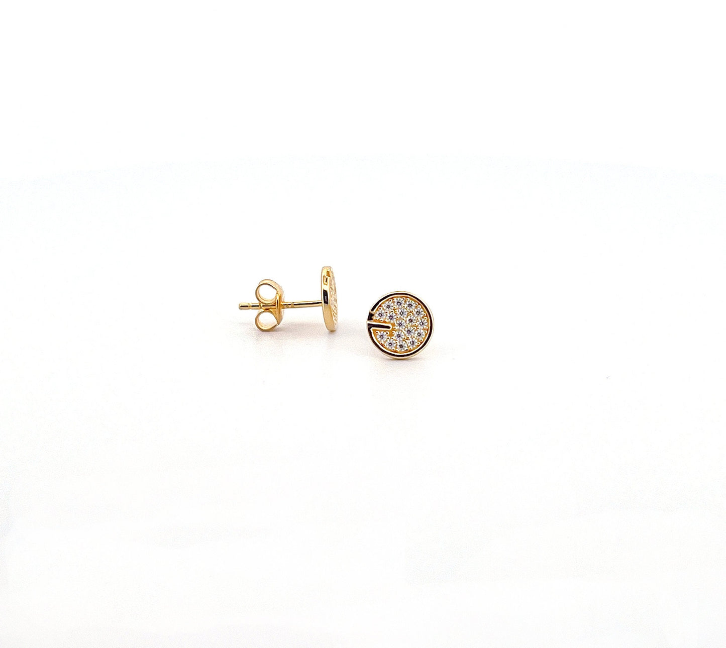 Moissanite Pavé Disc Earrings: 18K Gold Plated Sterling Silver Studs
