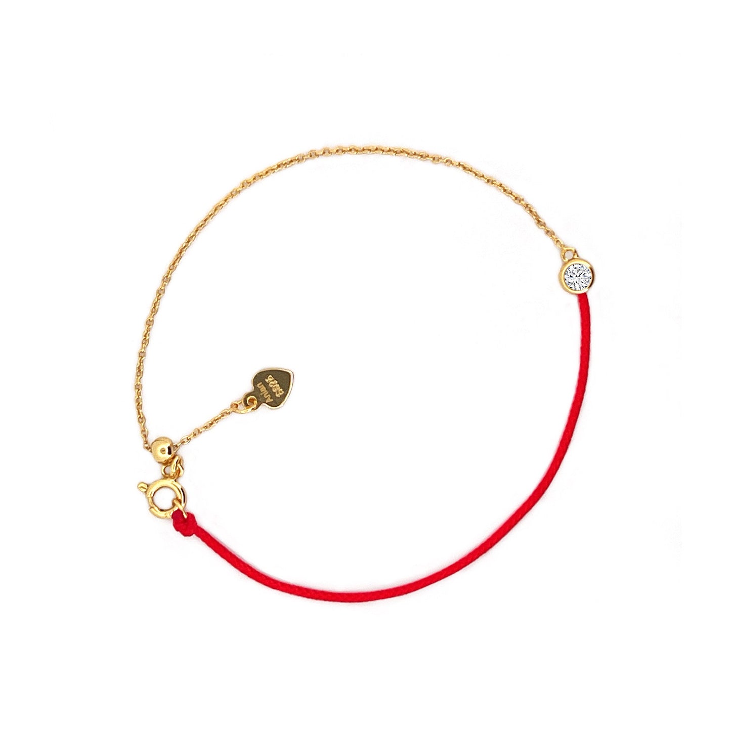 Moissanite Red Cord Bracelet: 18K Gold Plated Sterling Silver, Adjustable