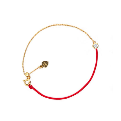 Moissanite Red Cord Bracelet: 18K Gold Plated Sterling Silver, Adjustable