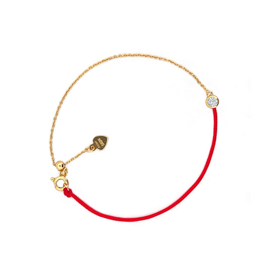 Moissanite Red Cord Bracelet: 18K Gold Plated Sterling Silver, Adjustable