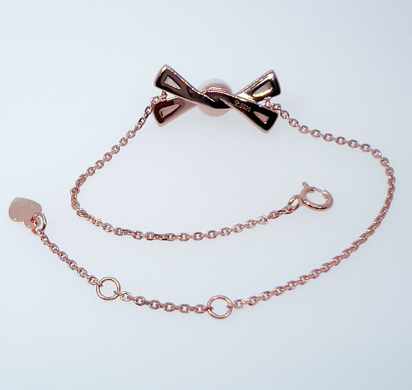 Rose Gold Bow Pearl Bracelet: Sterling Silver, Mother-of-Pearl Charm