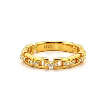 Moissanite Chain Link Ring: 18K Gold Plated Sterling Silver