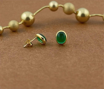 Emerald Stud Earrings: 18K Gold Plated Sterling Silver Bezel