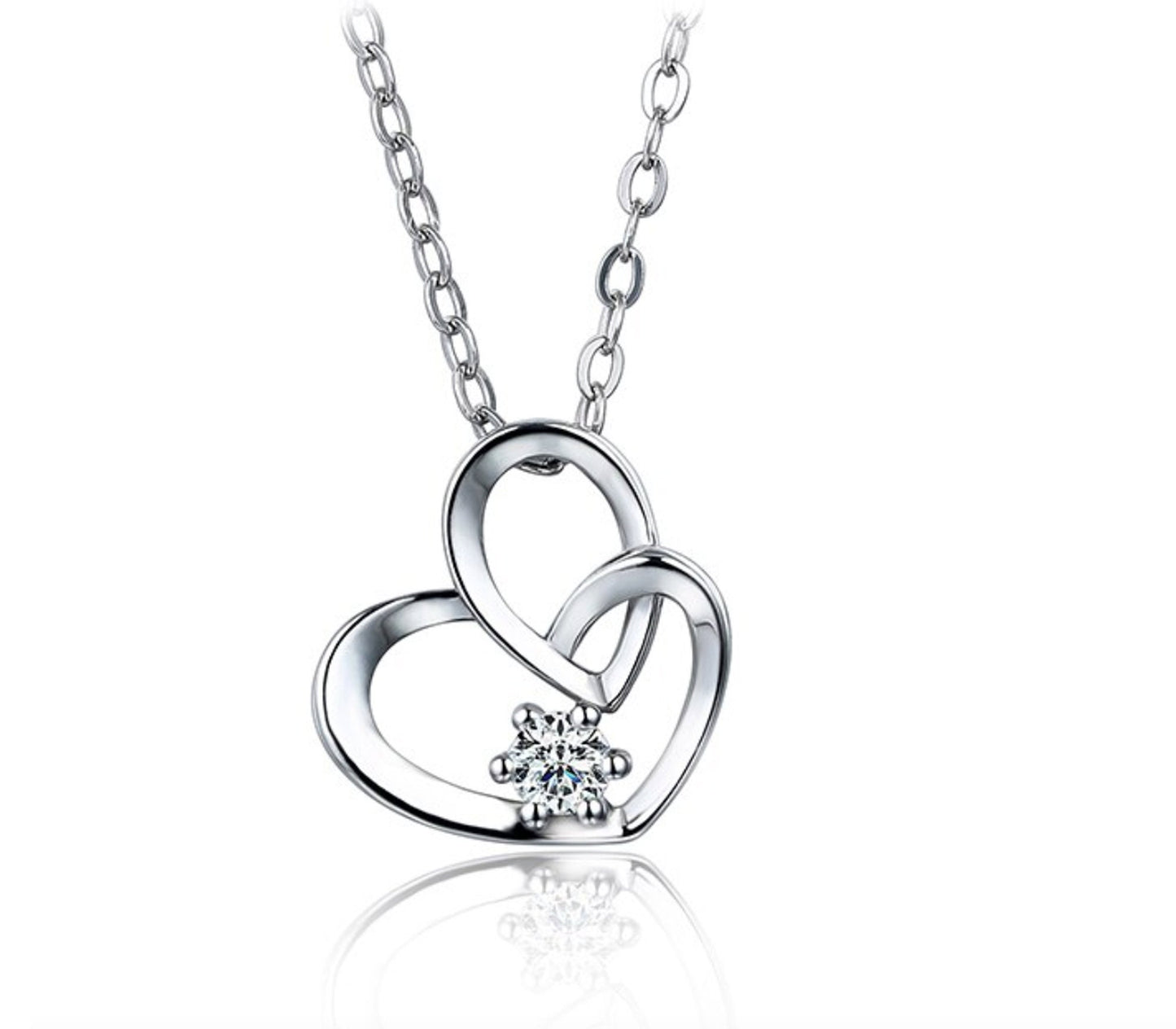 VVS1 Moissanite Heart Necklace: Rhodium Plated Sterling Silver