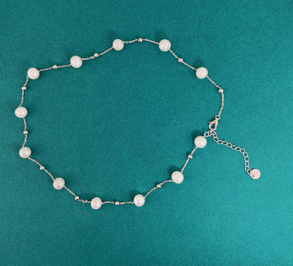 Freshwater Pearl Station Necklace, Sterling Silver Pearls by the Yard, Dainty Bridesmaid Wedding Gift, Elegant Anniversary Gift for Women