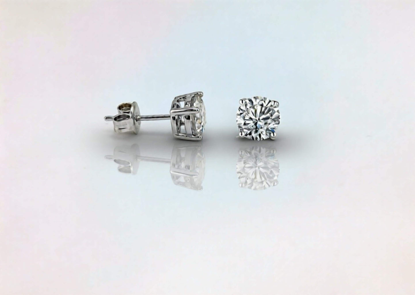 Certified Moissanite Stud Earrings – Unisex Round Solitaire Earrings in Rhodium Plated Sterling Silver, Diamond Alternative 4-Prong Studs