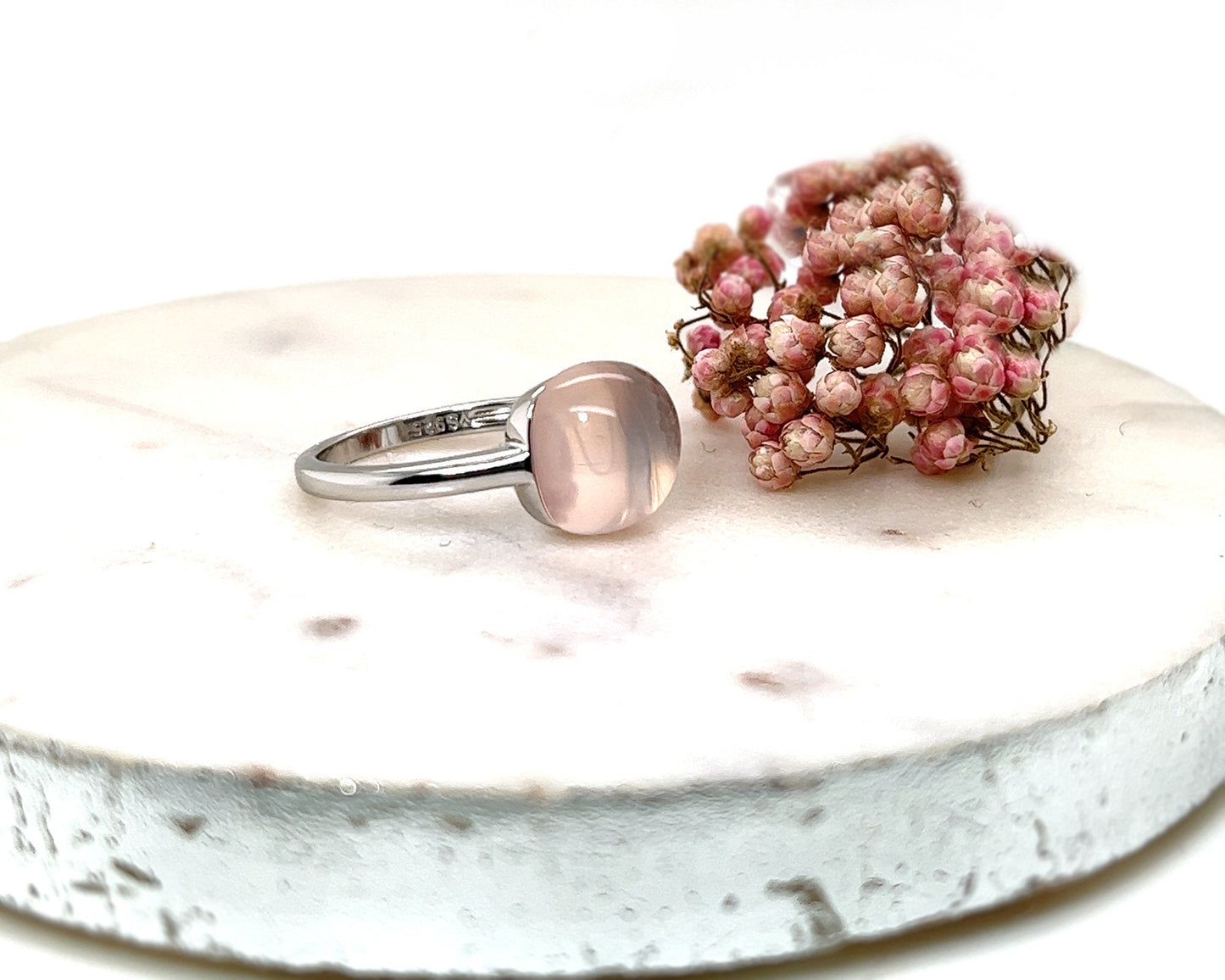 Handmade Cushion Cut Rose Quartz Ring: Sterling Silver, Size 7