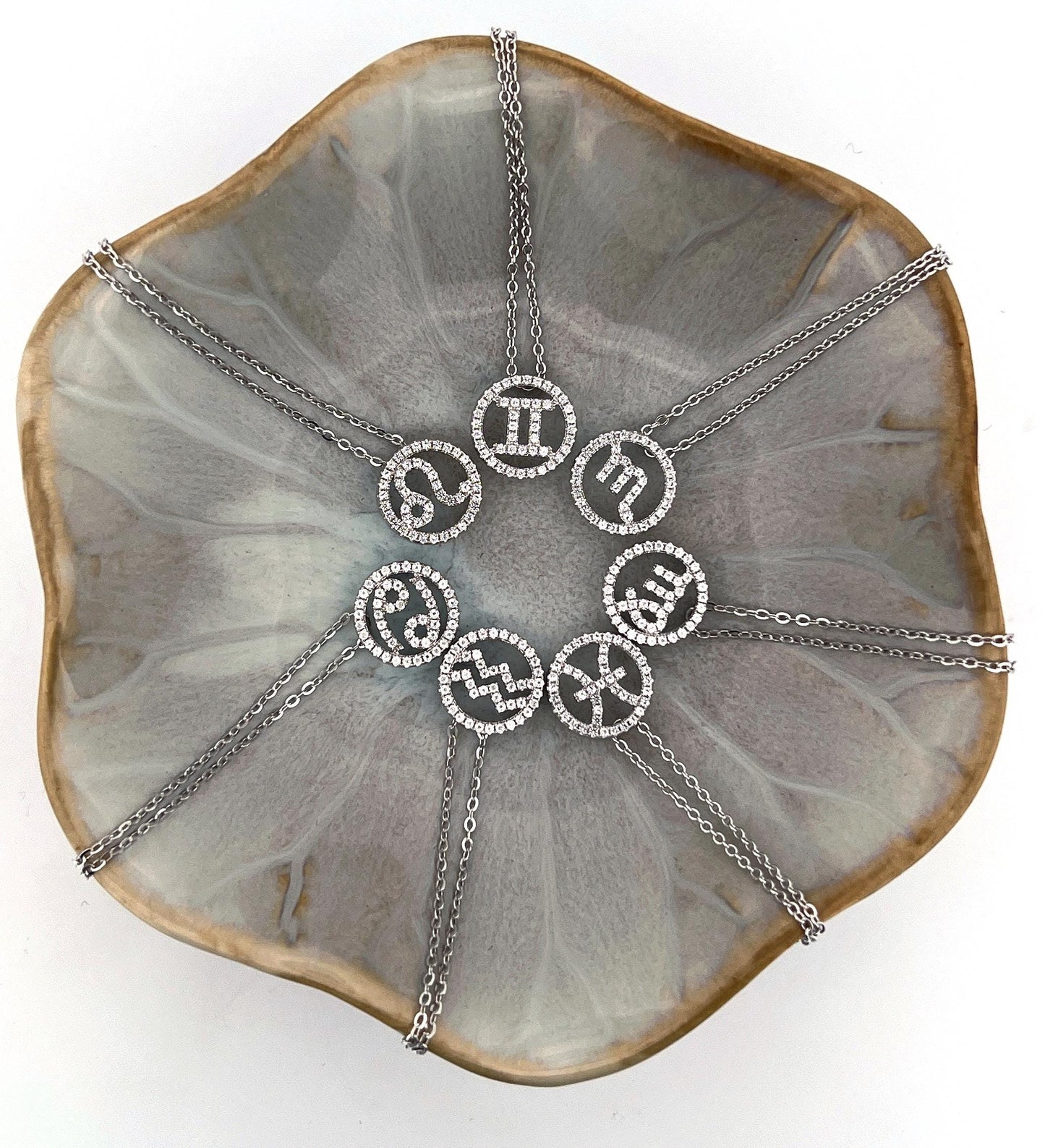 Moissanite Zodiac Constellation Necklace: Rhodium Plated Sterling Silver
