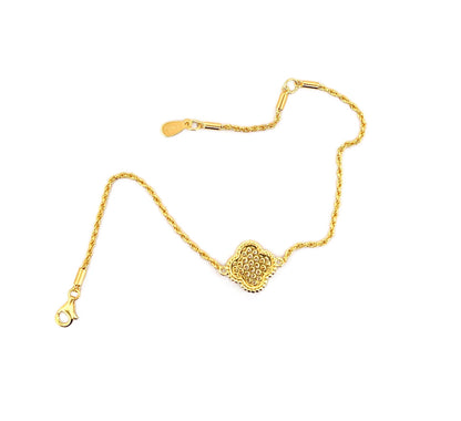 Moissanite Four Leaf Clover Bracelet, 18K Gold-Plated or Rhodium Plated Sterling Silver Lucky Charm, Adjustable Pavé Bracelet, Gift for Her