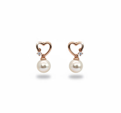 Moissanite Pearl Heart Earrings: 14K Rose Gold Plated Sterling Silver