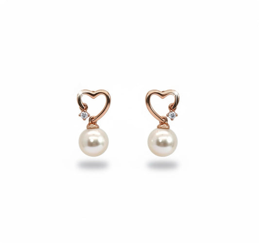 Moissanite Pearl Heart Earrings: 14K Rose Gold Plated Sterling Silver