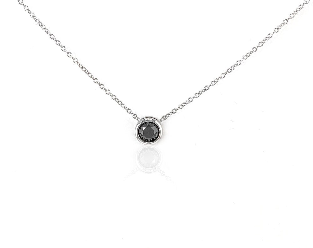 Black Diamond Solitaire Pendant Necklace or Bracelet