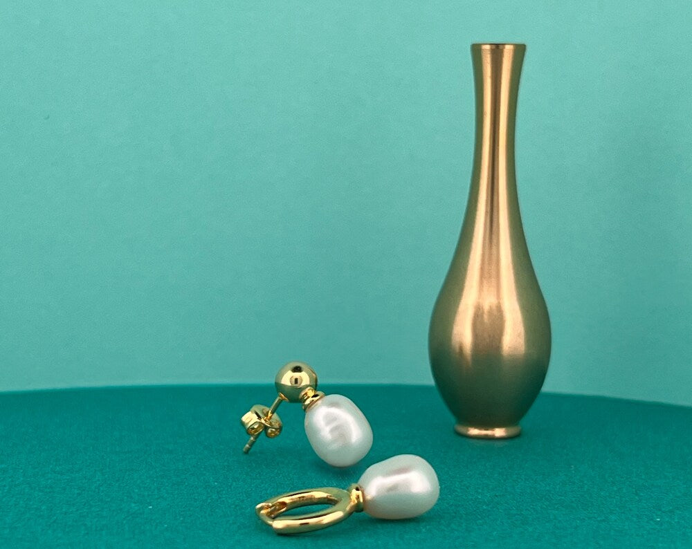 Baroque Pearl Earrings: 18K Gold Plated Sterling Silver